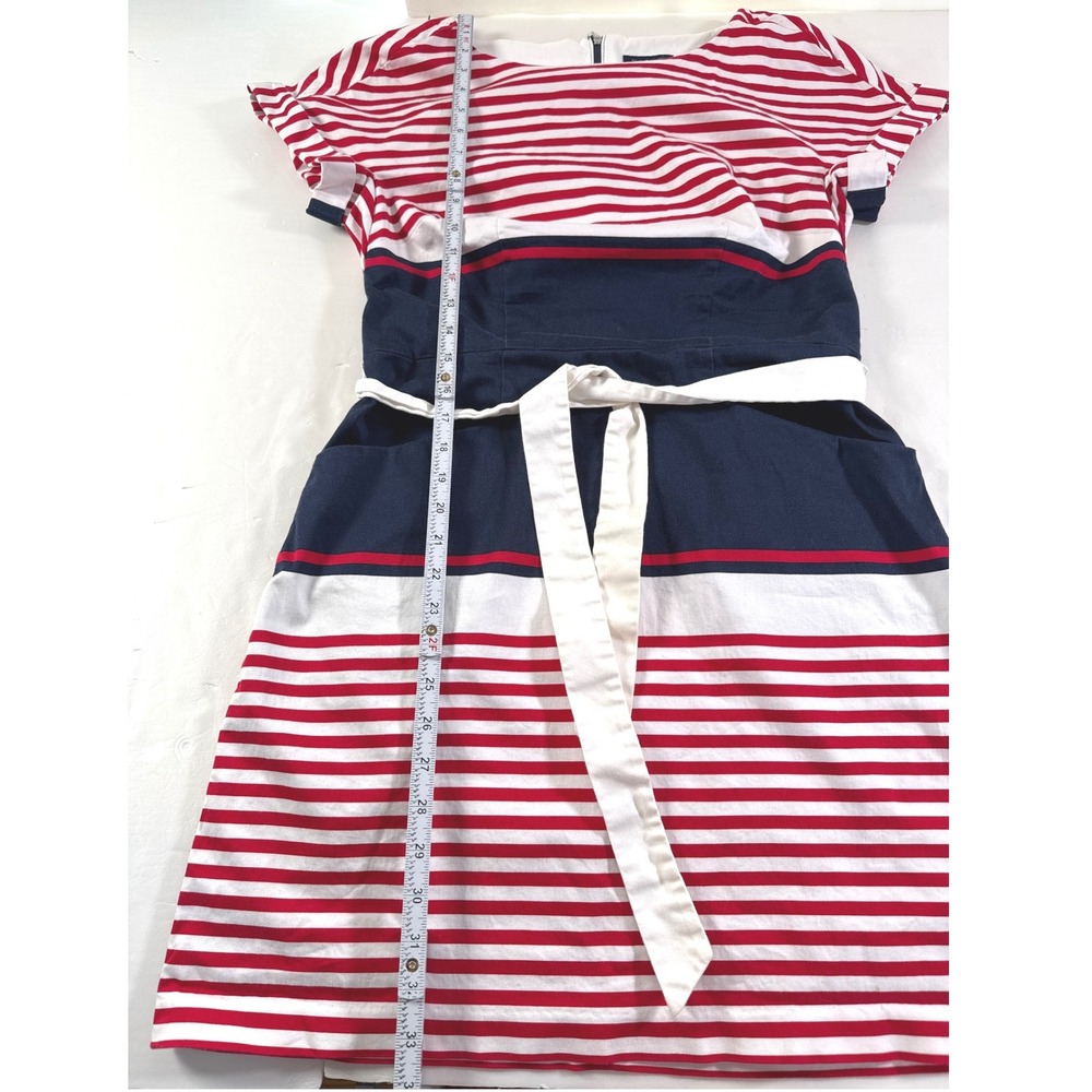 Tommy Hilfiger Women Striped Nautical Sheath Dress Navy Red White Belted Size 10 - Picture 5 of 10